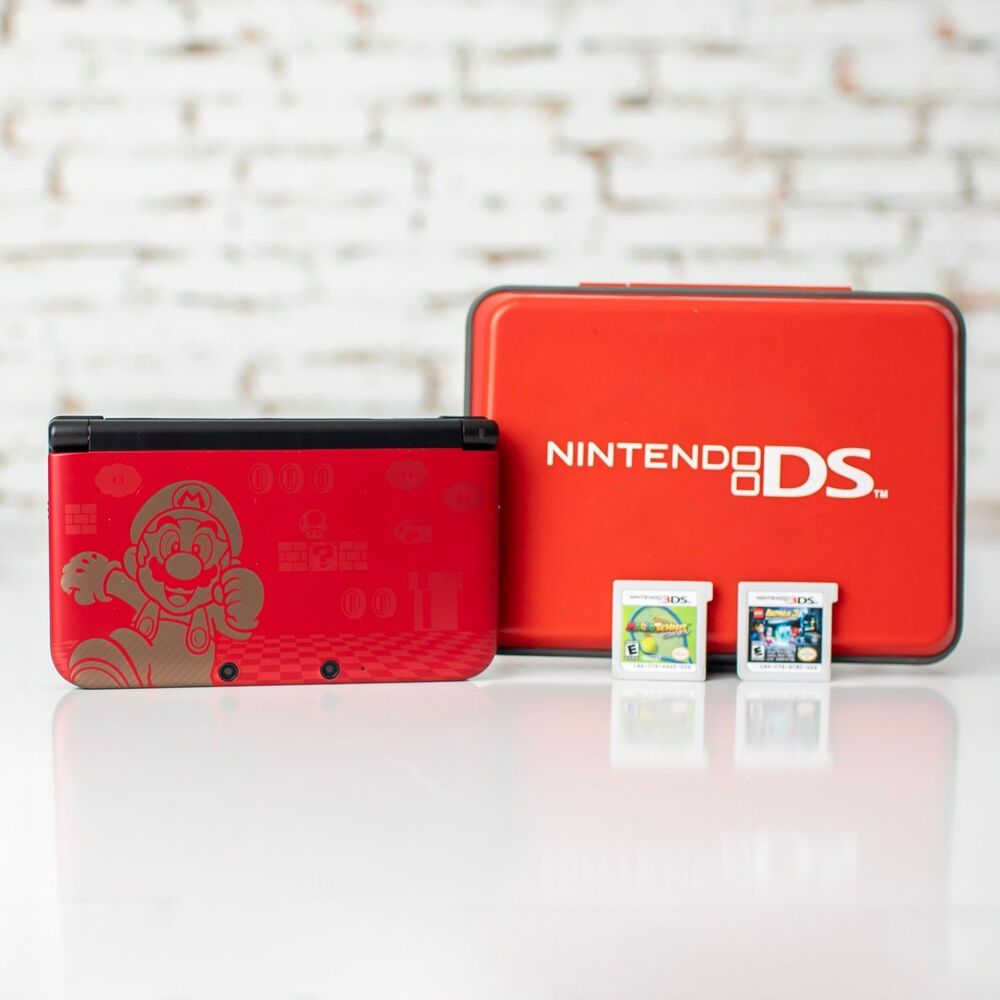 Nintendo 3DS XL Red Super Mario Bros Edition Console 2 Games Case Charger